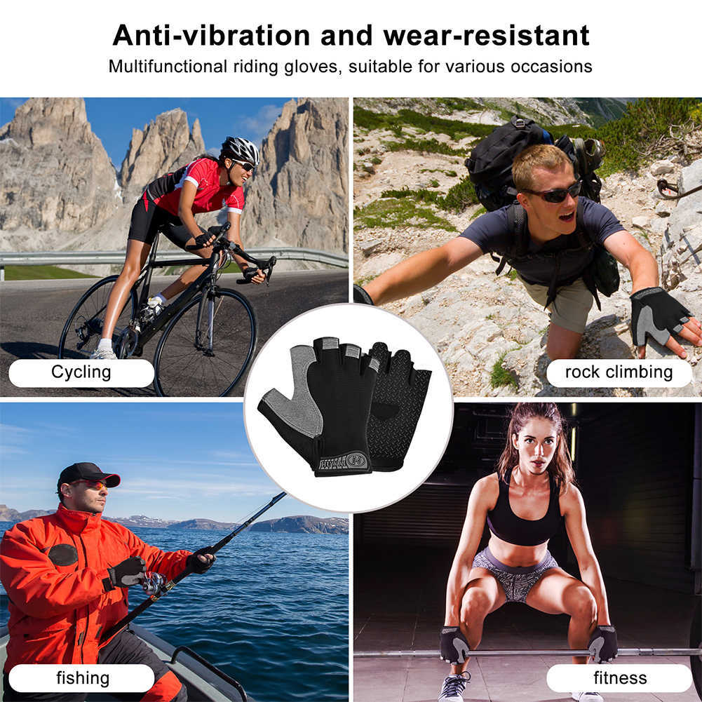 Gants de sport Gants de cyclisme Demi-doigt Gants de gymnastique Femmes Hommes Été Pêche Vélo Vélo Mitaines VTT Gants Anti-Slip Vélo Accessoires P230516