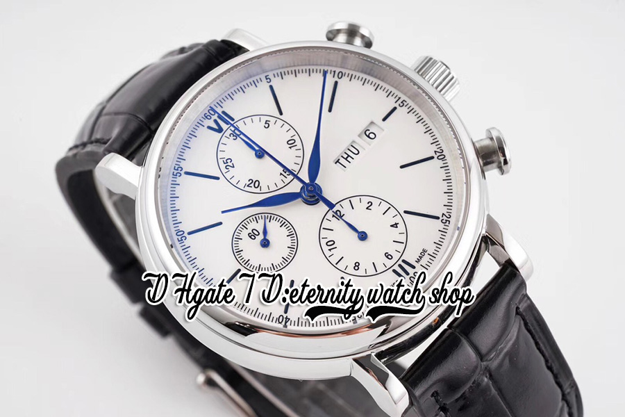 TWF 42MM Montre pour Homme tw391022 Cal.79320 Chronographe Automatique Cadran Blanc Or Rose Marqueurs de Bâton Boîtier en Acier Inoxydable Bracelet en Cuir Noir Super Edition Chronomètre Montres