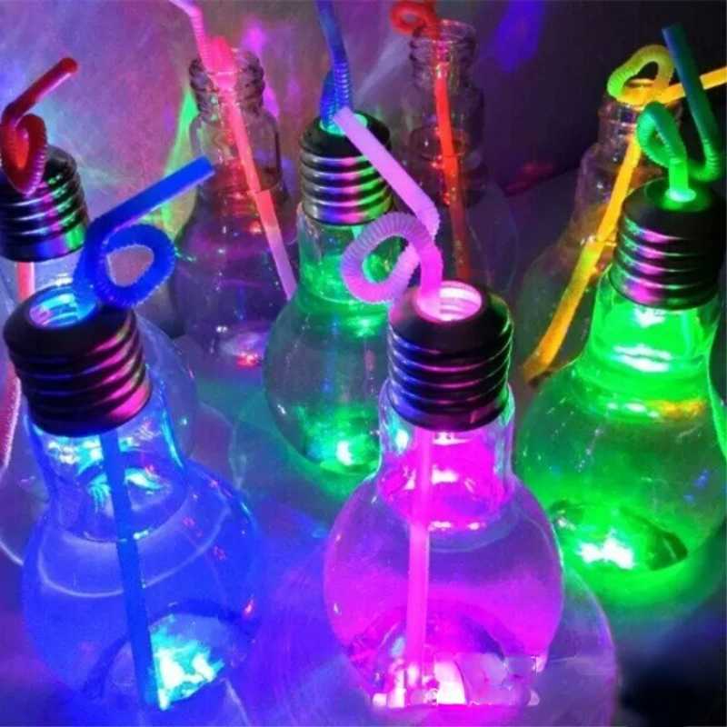 Luminous Bulb Cup Water Bottle 400ml Bulb Tea Creative Cup Bottles Drink Plastic Juice Bottle Cute Water Bottle Wholesale