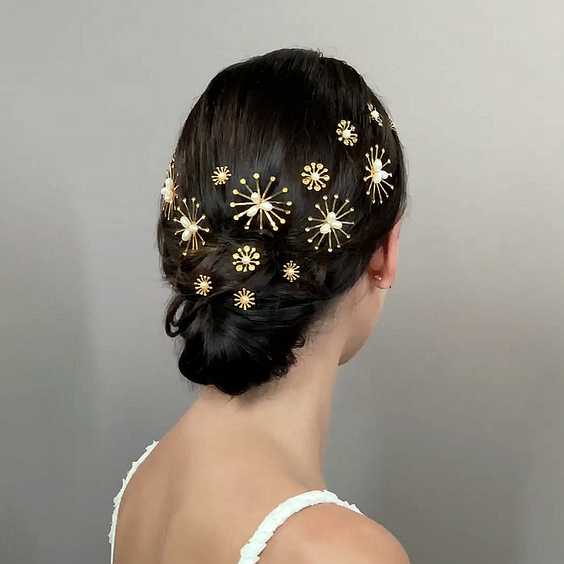 QT-0027-A U-Pin Bridal Hair Spin Network Red Star Popular Pearl Hair Spin Gold Pearl Hair Spin