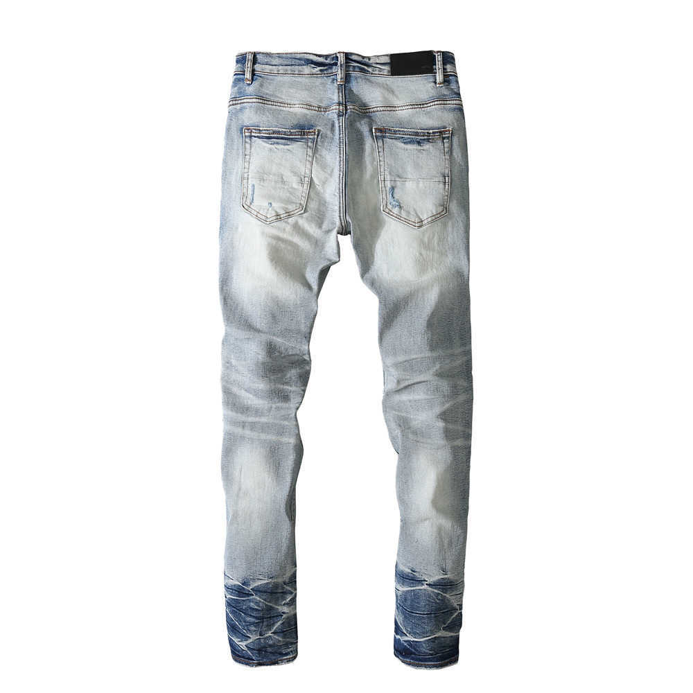 Jeans de designer Jean Amirres Denim Hommes Pantalons Nouvelle Moto Slim Droite Genou Cassé Élastique 4VCK