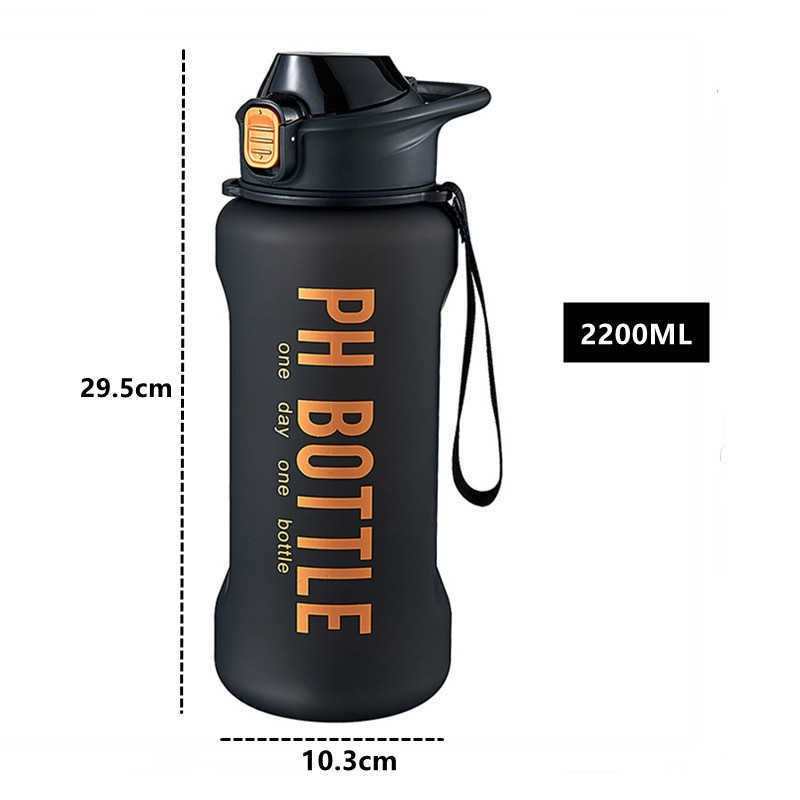 Bouteilles d'eau de grande capacité de 2200 ml avec paille Gym Fitness bouteille à boire en plein air Camping cyclisme randonnée sport Shaker bouteilles