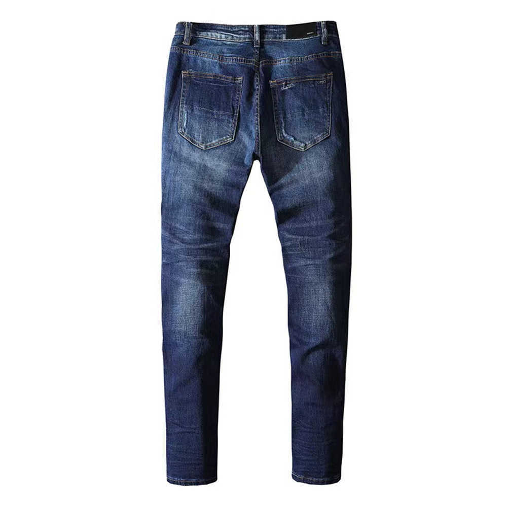 Jeans de designer Jean Amirres Denim Hommes Pantalons Nouvelle Moto Slim Droite Genou Cassé Élastique 4VCK