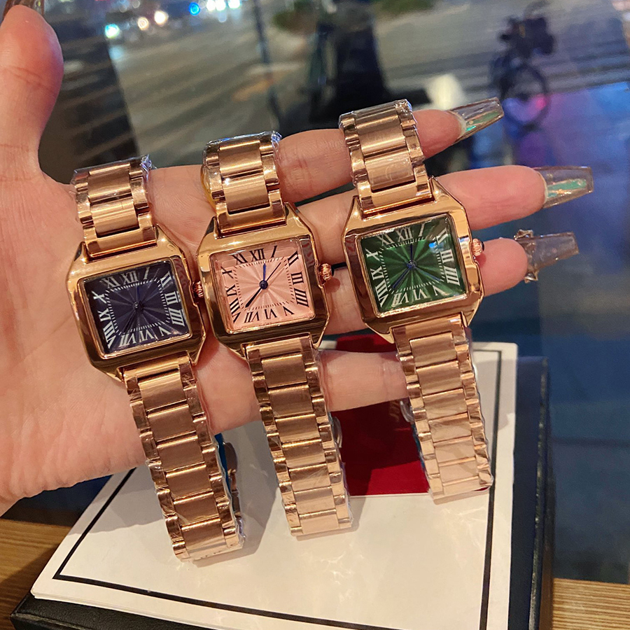 Fashion Full Brand Wrist Watches Women Ladies Girl Popular Square Style Luxury Steel Metal Band Quartz Tank Luxury With Clock2416