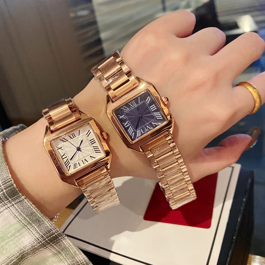 Fashion Full Brand Wrist Watches Women Ladies Girl Popular Square Style Luxury Steel Metal Band Quartz Tank Luxury With Clock2416