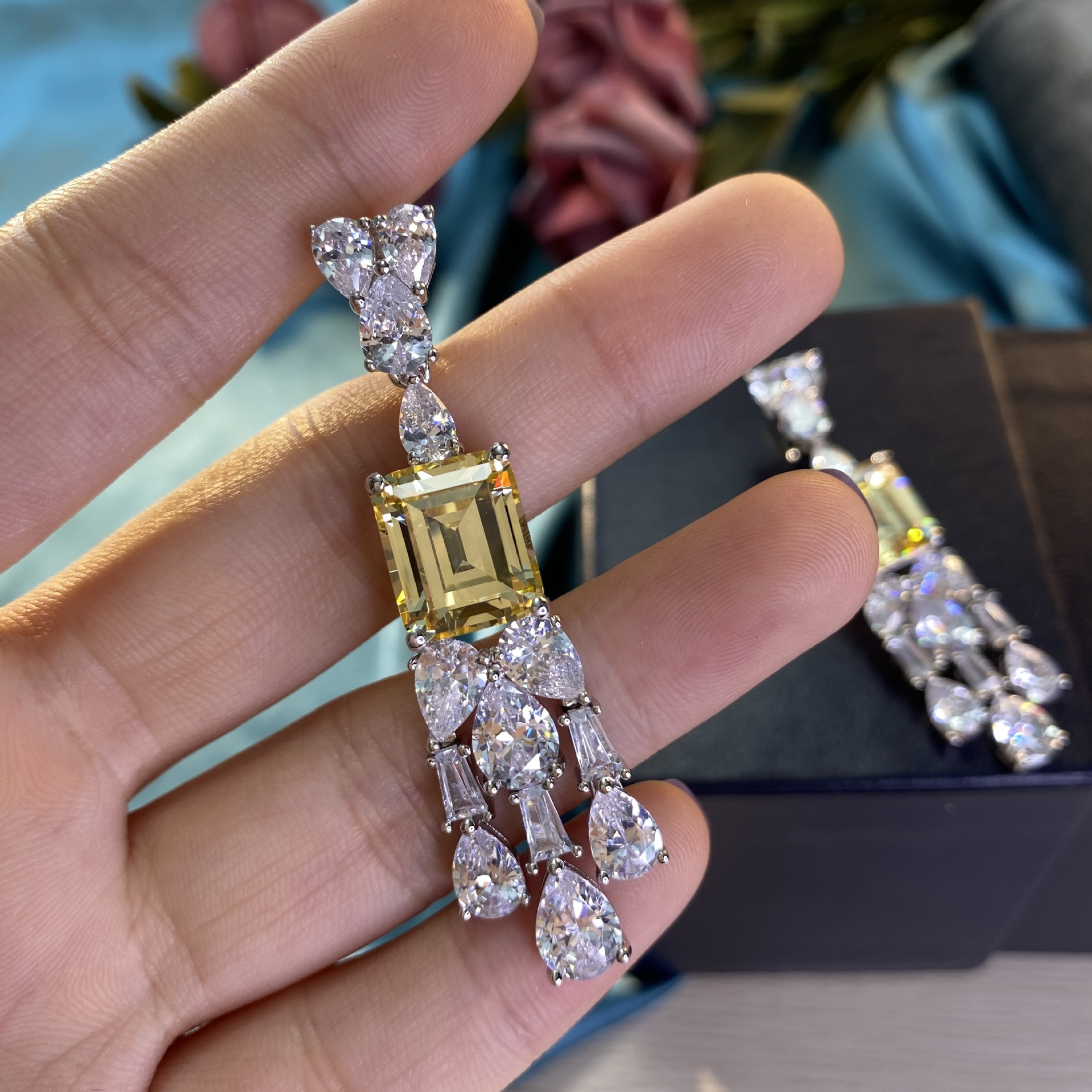 Оригинальная 925 серебряная серебряная серебряная серьга 5ct 5ct Topaz Diamond Diwelry Party Серьги для женского свадебного обещания Bijou