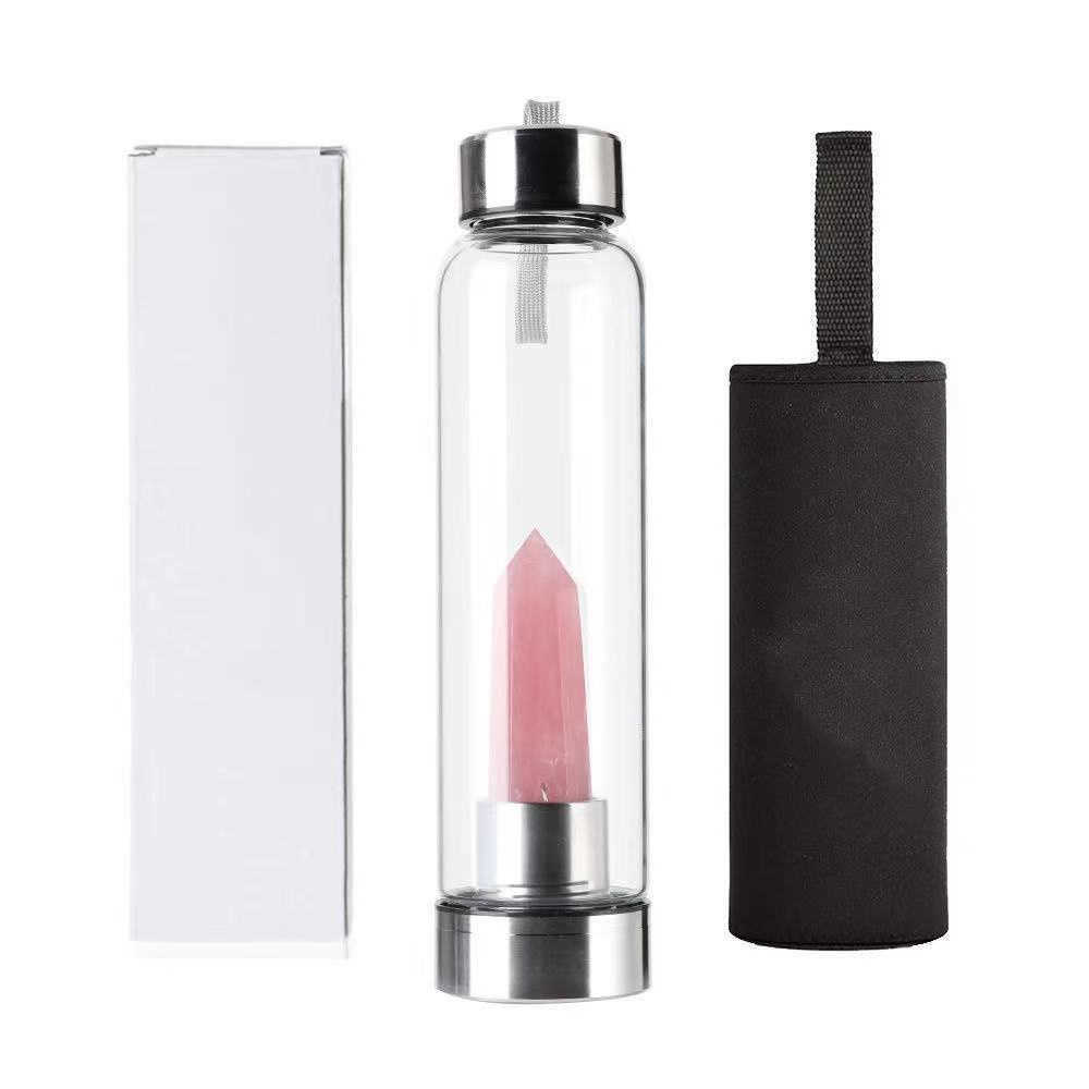 Natural 500ML Crystal Water Bottle Quartz Gem Stick Cup Energy Wellness Direct Drinking Gift