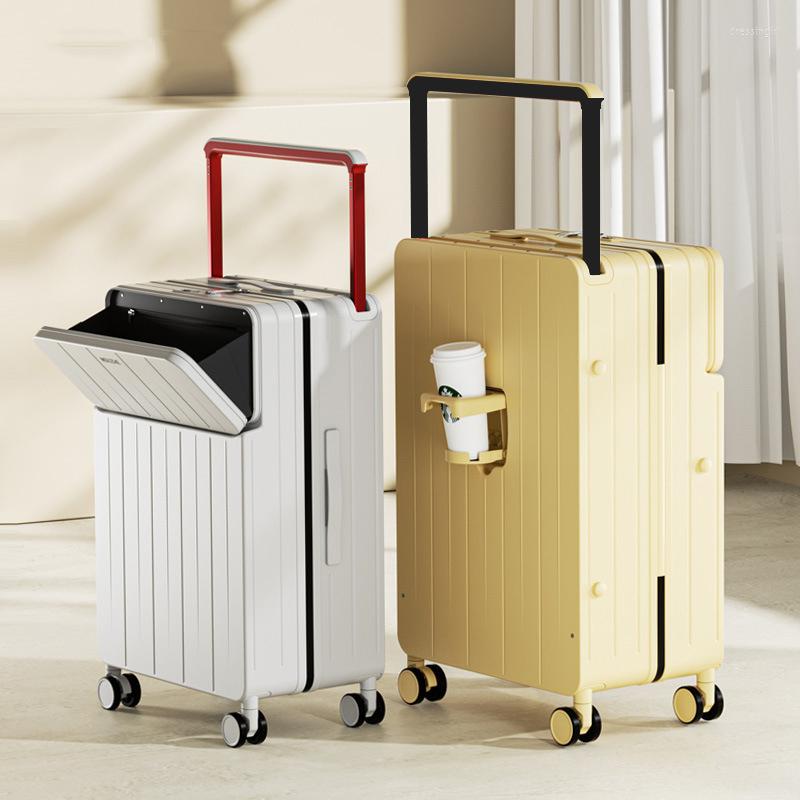 Suitcases Wide Pull Rod Suitcase 20"22"24"26 Inch Multifunctional Box Front Opening Password Travel Luggage Boarding
