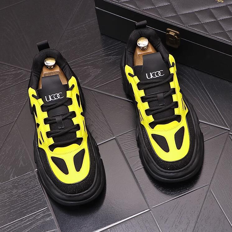 Luxury Designer New Black With Yellow Mixed Colors Lace Up Causal Flats Shoes for Mens Moccasins Rock Loafers Sports Walking Sneakers D2H47