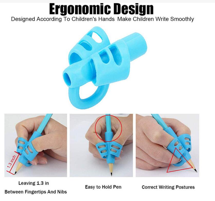 Soft Silica Pencil Grasp Two-Finger Gel Pen Grips Children Writing Training Correction Tool Pens Holding for Kids Gifts