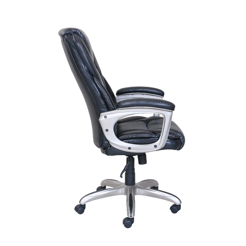 Heavy-Duty Leather Commercial Office Chair with Memory Foam, 350 lb capacity, Black