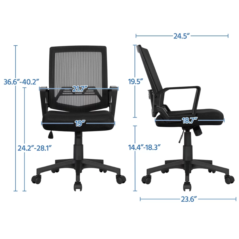 Mid-Back Mesh Adjustable Ergonomic Computer Chair, Lift Swivel Chair Student Dormitory Back Chair Conference Staff Chair