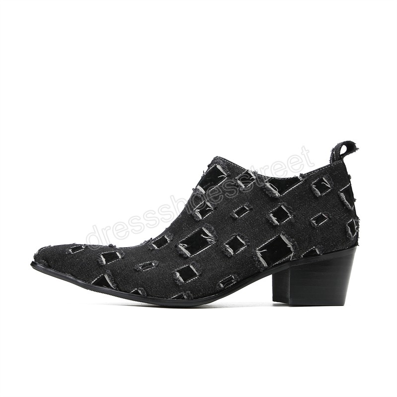 Bout pointu imprimer chaussures de bal fermeture éclair italienne augmenter la hauteur bottes courtes mode mâle daim cuir chaussures de fête