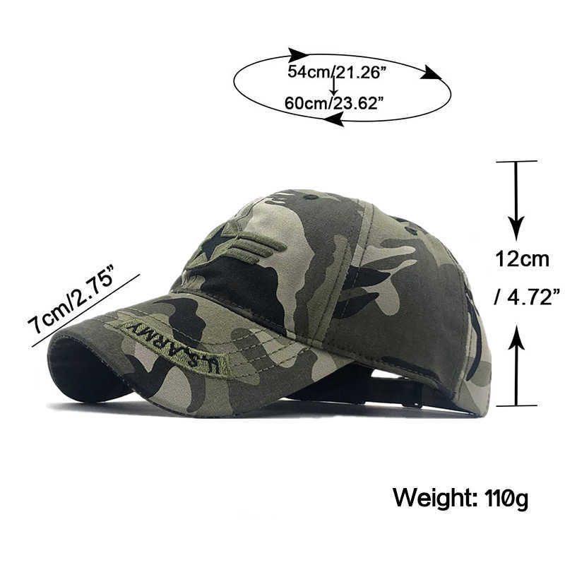 Snapbacks Hot Mens Us Army Casquette de baseball Hommes Camo Casquette Homme Femmes Camouflage Cap pêche Snapback Tactique Cap Trucker 55-60CM P230515