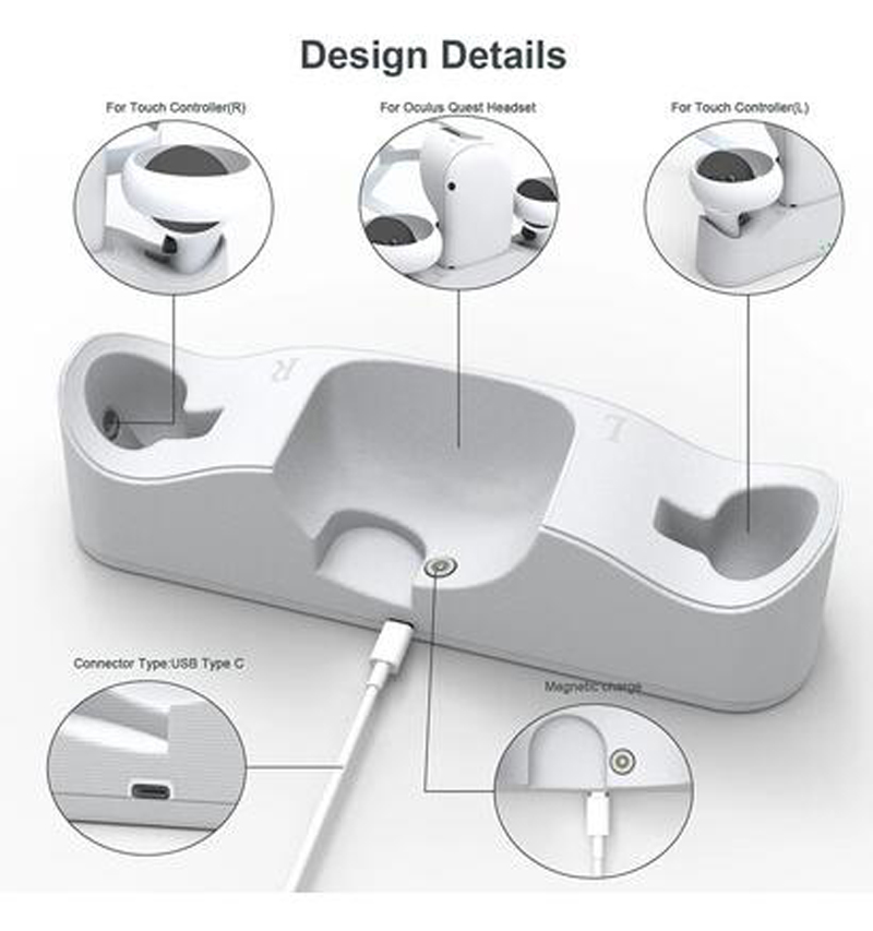 VR AR ACCSESUSORISE Manyetik Şarj Dock Tutucu Oculus Quest 2 VR Glasses Kulaksağı Kulp Oyun Denetleyicisi Ekran Şarj Cihazı İstasyonu Meta Quest2 için Stand Seti