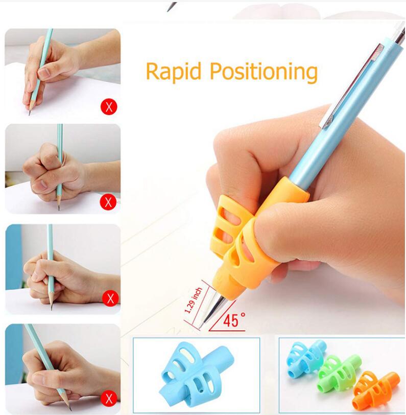 Soft Silica Pencil Grasp Two-Finger Gel Pen Grips Children Writing Training Correction Tool Pens Holding for Kids Gifts