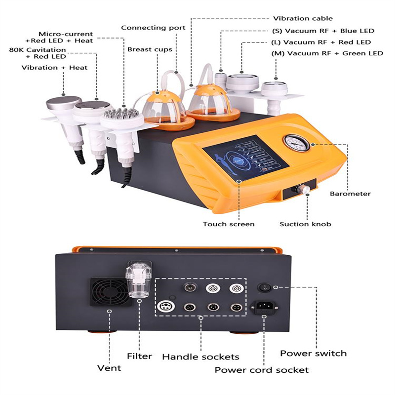 2 w 1 80K kawitacji RF Mikro prąd XL kubki tyłek podnośnik uniesienia piersi Maszyna terapii próżniowej