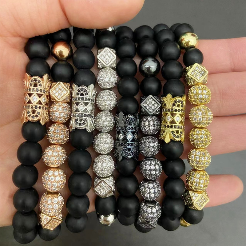 luxury mens bracelet designer for woman party beaded strands zirconia ball beads jewelry tiger eye stone silver gold man lovers charm bracelets jewelry gift 