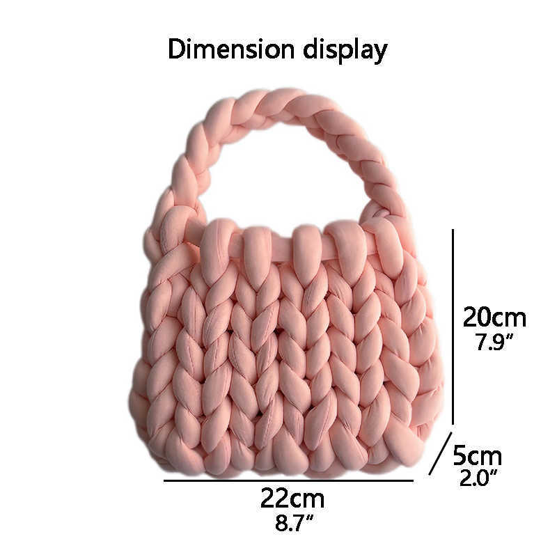 حقيبة يد ناعمة يدويًا للنساء 2023 شتاء أزياء ألوان صلبة أعلى مقبض كيس لطيف سيدة غير رسمية من الصوف الغزل أكياس الكروشيه 230512