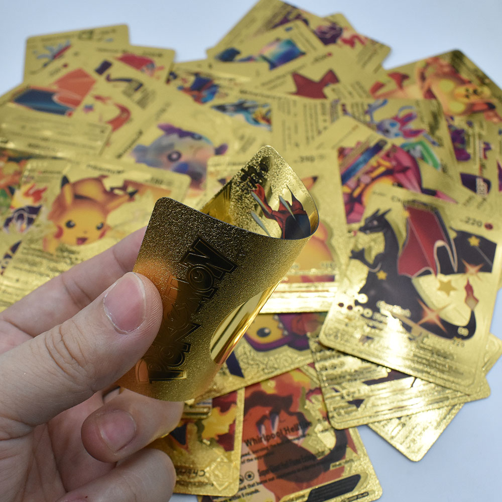 Anglais Pokemon Gold Card Pack Vmax V GX EX DX Box Charizard Pikachu TAG COSPLAY Rare Collection Battle Cards Enfants Jouets Cadeau Anime Party Cadeaux D'anniversaire