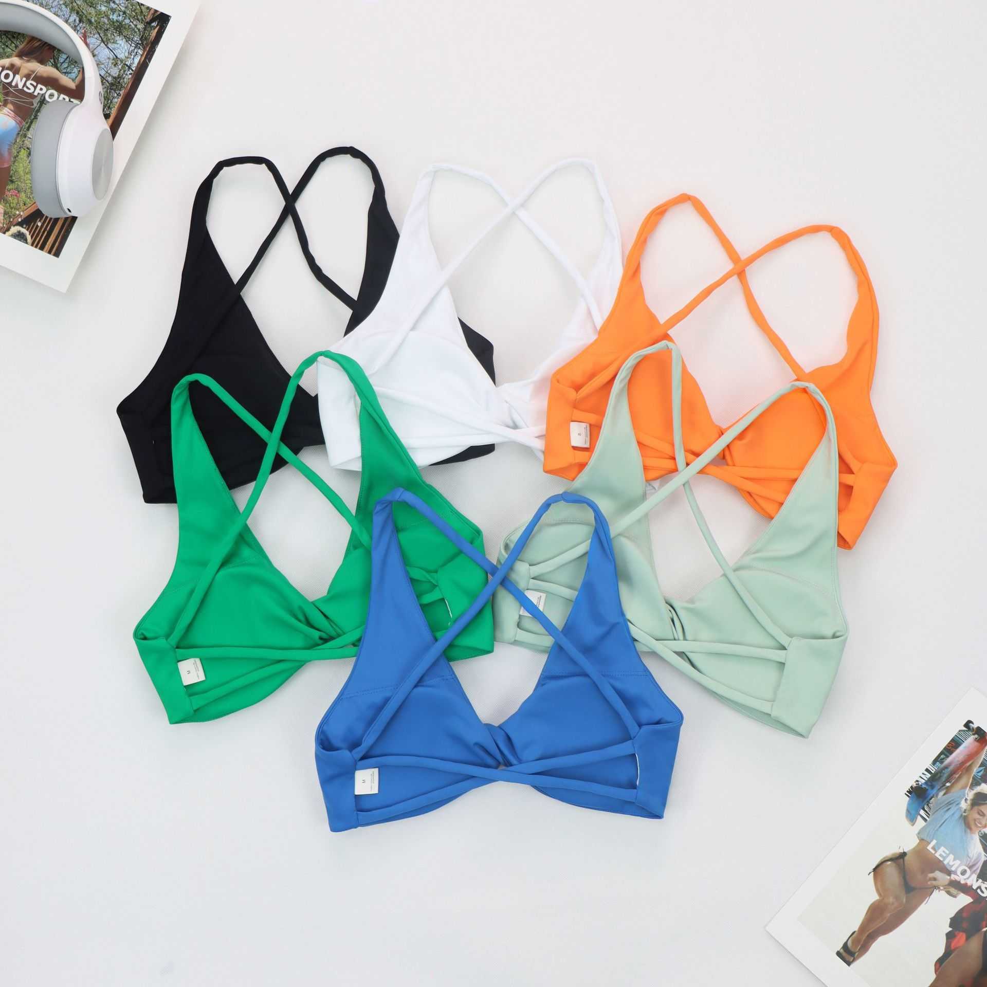 Bras Chrleisure Creses Back Back Sport Bra Плиссированное дизайнерское фитнес -нижнее белье Женщины голые чувства спортивного майка Sexy Hollow Trawout Vest P230512