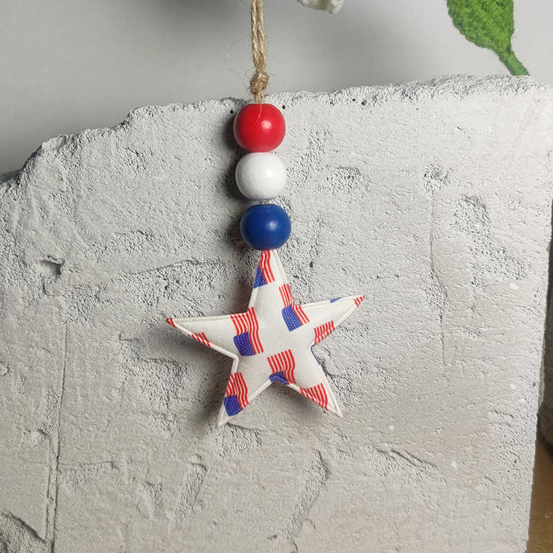 Supplies New Independence Wooden Beads Cotton Five Pointed Star Hanging Decoration American National Flag Color Pattern Decoration P230512