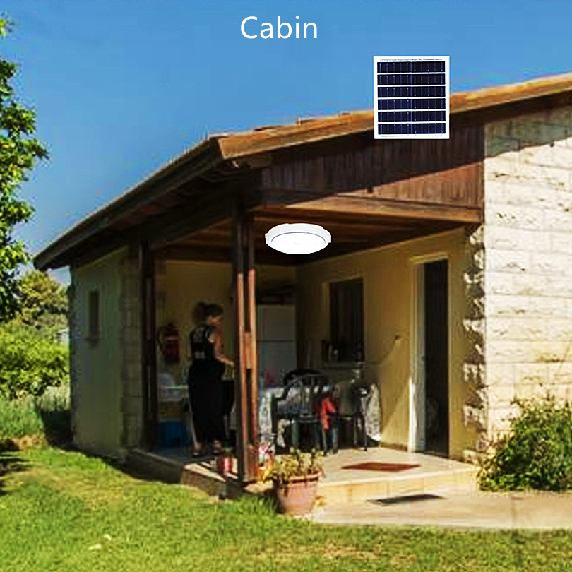Luz de teto solar de jardim solar 50W 100W 150W 200W Lâmpada interna com fio de 5m, controle remoto, anoitecer para amanhecer, tempo, diminuição, corredor, varanda, cabine, trailer, emergência, acampamento
