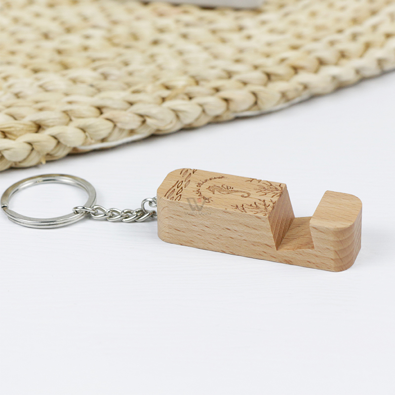 Beech Wood Keychain Mini Cell Phone Mounts Holder Luxury Keyring Promotion Souvenir Gift Walnut Wood Laser Promotional Christmas Keychains Metal Car Keyrings