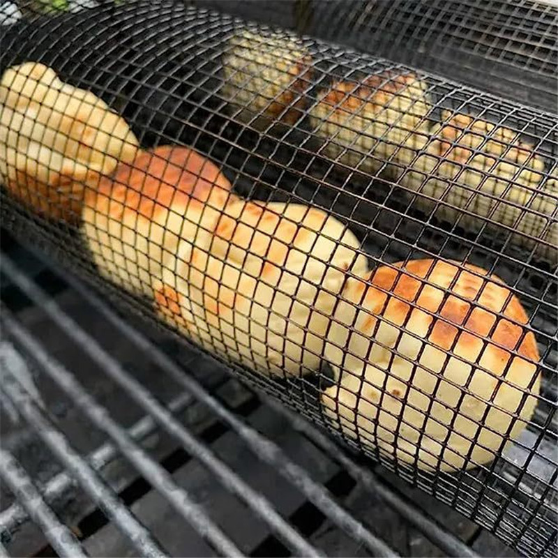 Acier inoxydable BBQ panier maille Barbecue support Cage filet grille roulant cylindrique gril pique-nique Camping ustensiles de cuisine outil de cuisine