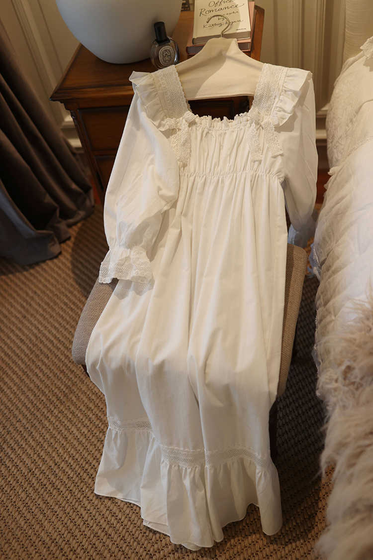 Women's Sleepwear Vintage Women's Sleepwear Princess Dress Royal Style Cotton Square Neck Pajamas Sleepshirts Hollow out Lace Nightgowns Nightwear P230511
