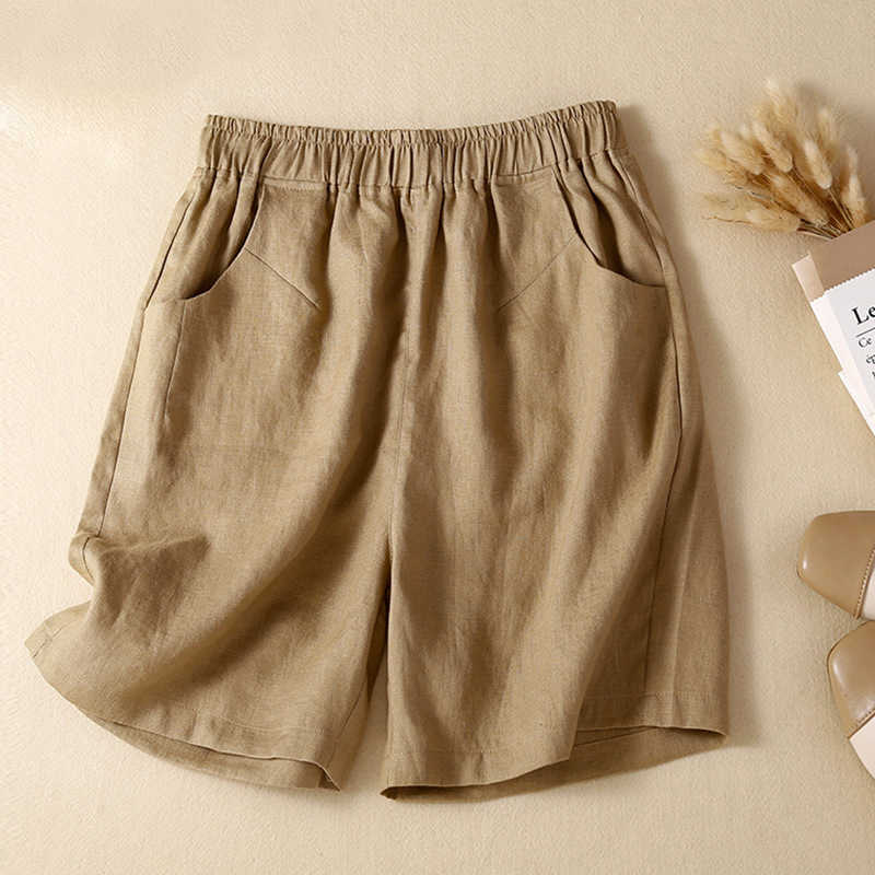 Shorts aus Baumwolle und Leinen für Mütter mittleren Alters, Sommerkleidung für dünne Leinenhosen für Damen, lässig, große Größe, Neu