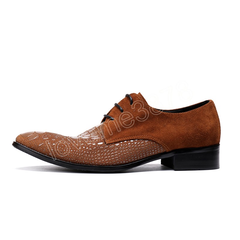 Italienische Schnürschuhe mit spitzer Zehenpartie, elegant, einfarbig, Derby-Schuhe in Übergröße, Freizeit, Rindsleder, Herren-Brogue-Schuhe