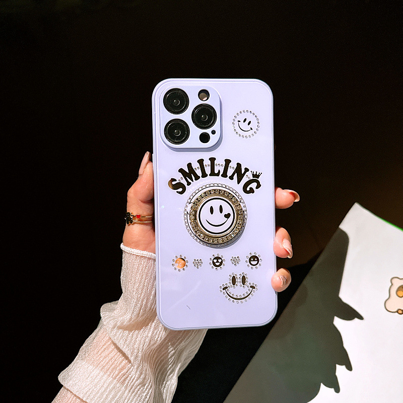 Kleurrijke smiley face diamant ring telefoonhoesjes voor iPhone 14 pro max 13 12 11 pro max x xs xr standaard hybride harde pc tpu glitter schokdichte covers