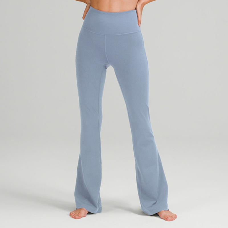 LU-001 nuevas mallas acampanadas, pantalones de Yoga sólidos, mallas deportivas ajustadas de realce de cintura alta, ropa de entrenamiento elástica transpirable