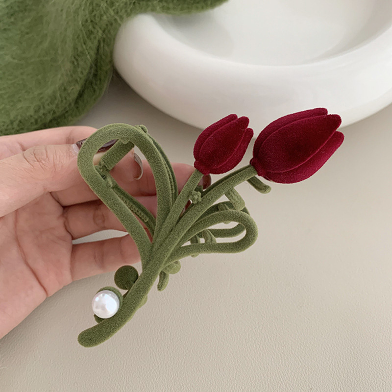 Clip de agarre de tulipán de terciopelo elegante, suministros de fiesta, pinza de pelo de moda femenina, pinza de cola de caballo para mujer, accesorios para el cabello, tocado