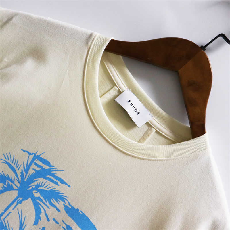 Men's T-Shirts 23SS Rhude New Men Oversized Coconut Racing Letter Print T-shirt Men Woman Top Quality T Shirt Loose Tees