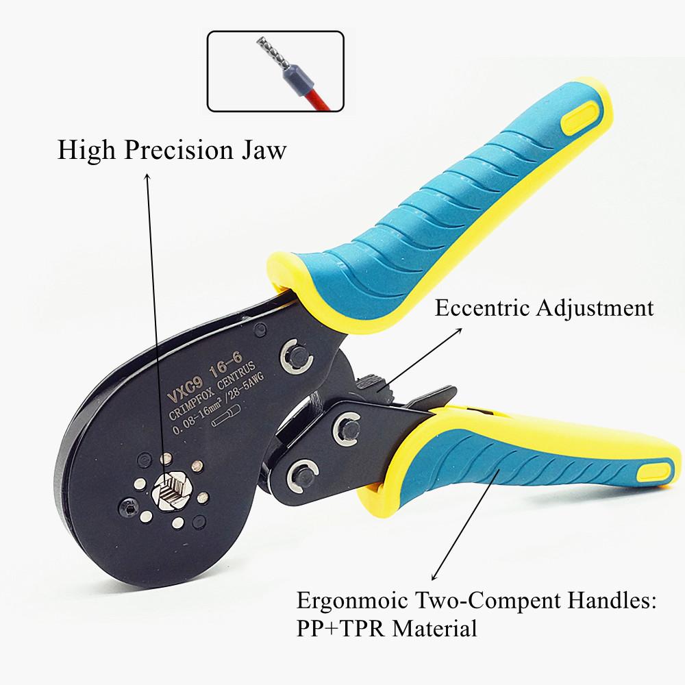 Alicate de crimpagem elétrica Tang Alicate manual AWG285 = 0,0816 mm2 Conjunto de braçadeiras de precisão Ferramentas de crimpagem de terminal tubular Mandíbulas de alta precisão