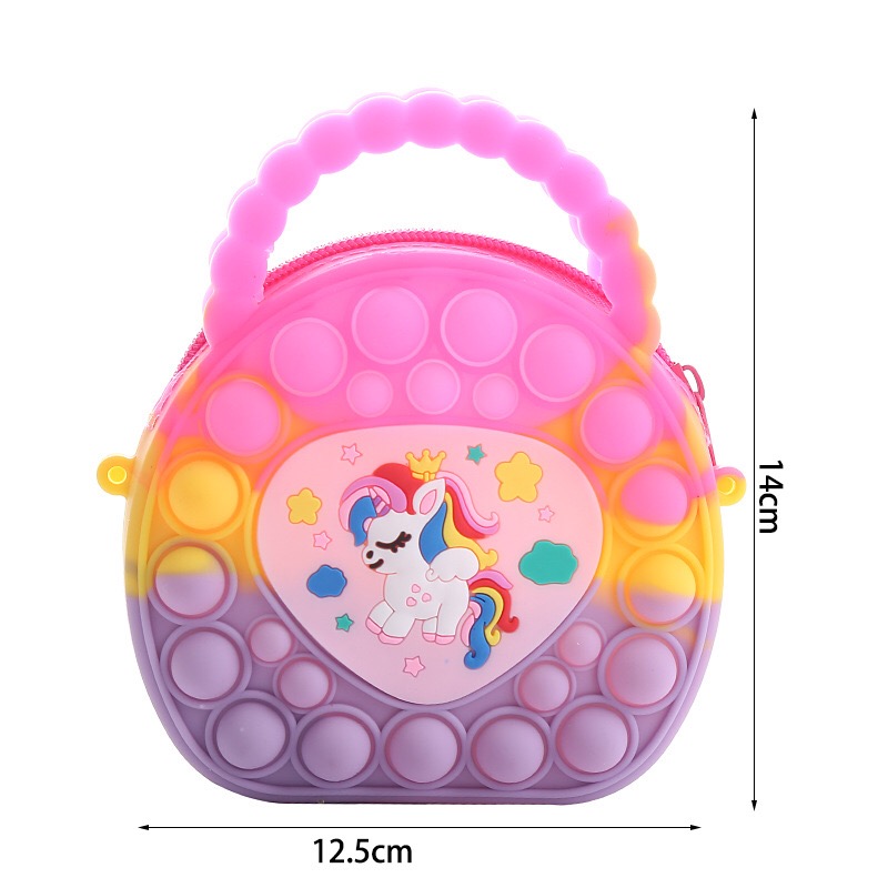 Cartoon Princess Coin Purse Silicone Rubber Crossbody Children Decompression Toy Bubbles Bag