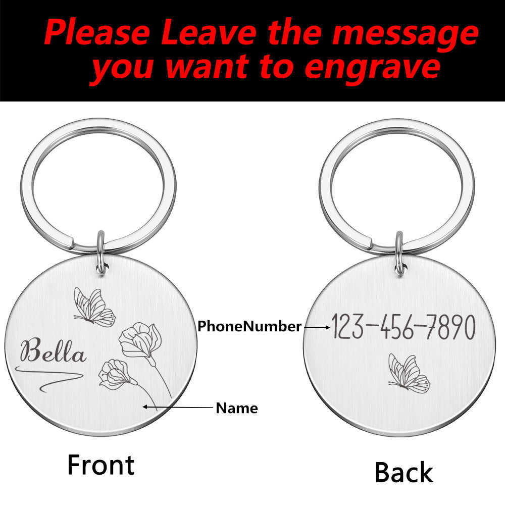 Gepersonaliseerde gravure Pet Dog Name Tags Aangepaste puppy-ID Tag Collar voor honden NAAM TATTE ANTI-MOOST METALEN KEYRING ACCESSOIRES L230620