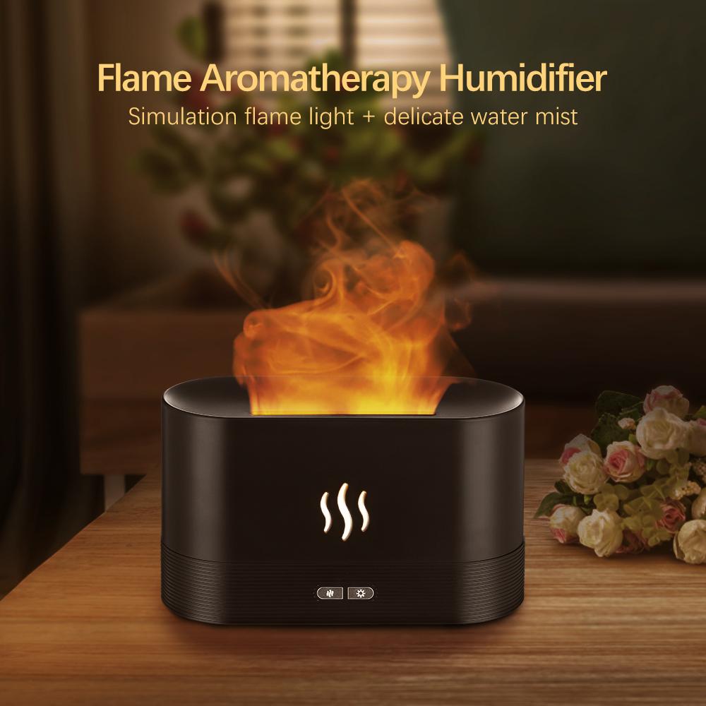 Apparater 180 ml aroma diffusor luftfuktare ultraljud cool mist maker fogger sooth sömn atomizer led flame lampa eterisk olja diffusor