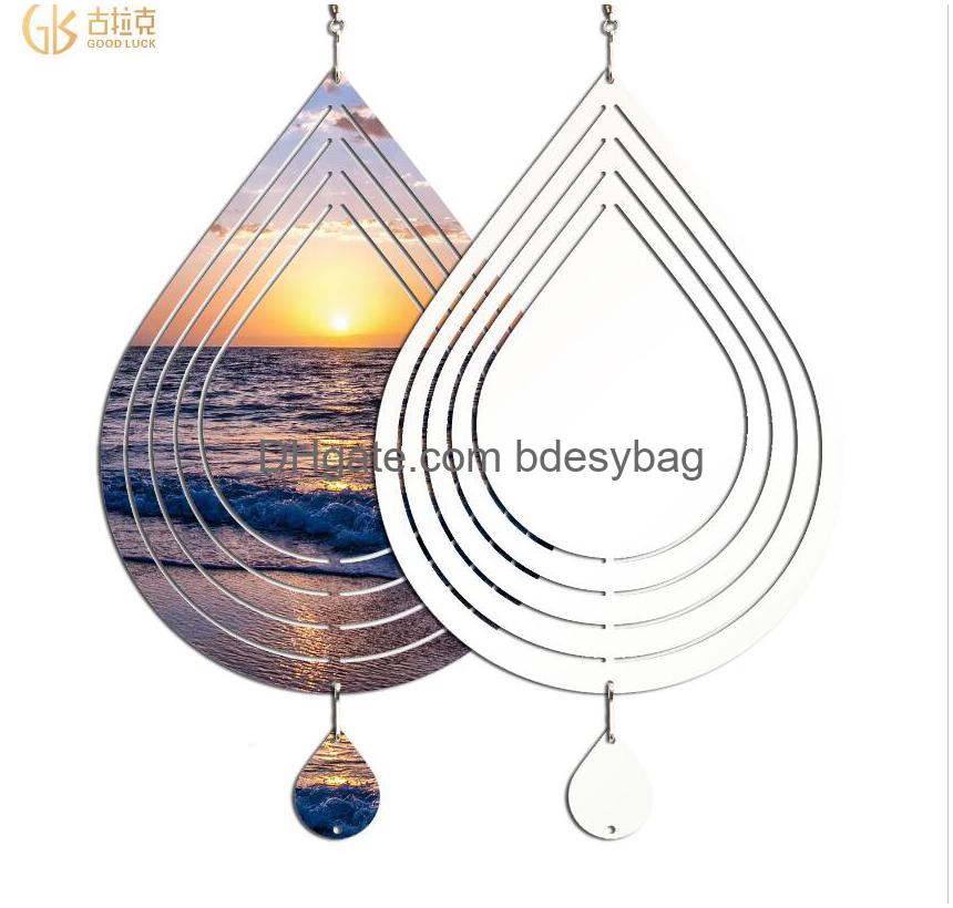 sublimation blank wind spinners alluminum large water fall shape spinning hanging patio yard decoration blanks for diy both sides