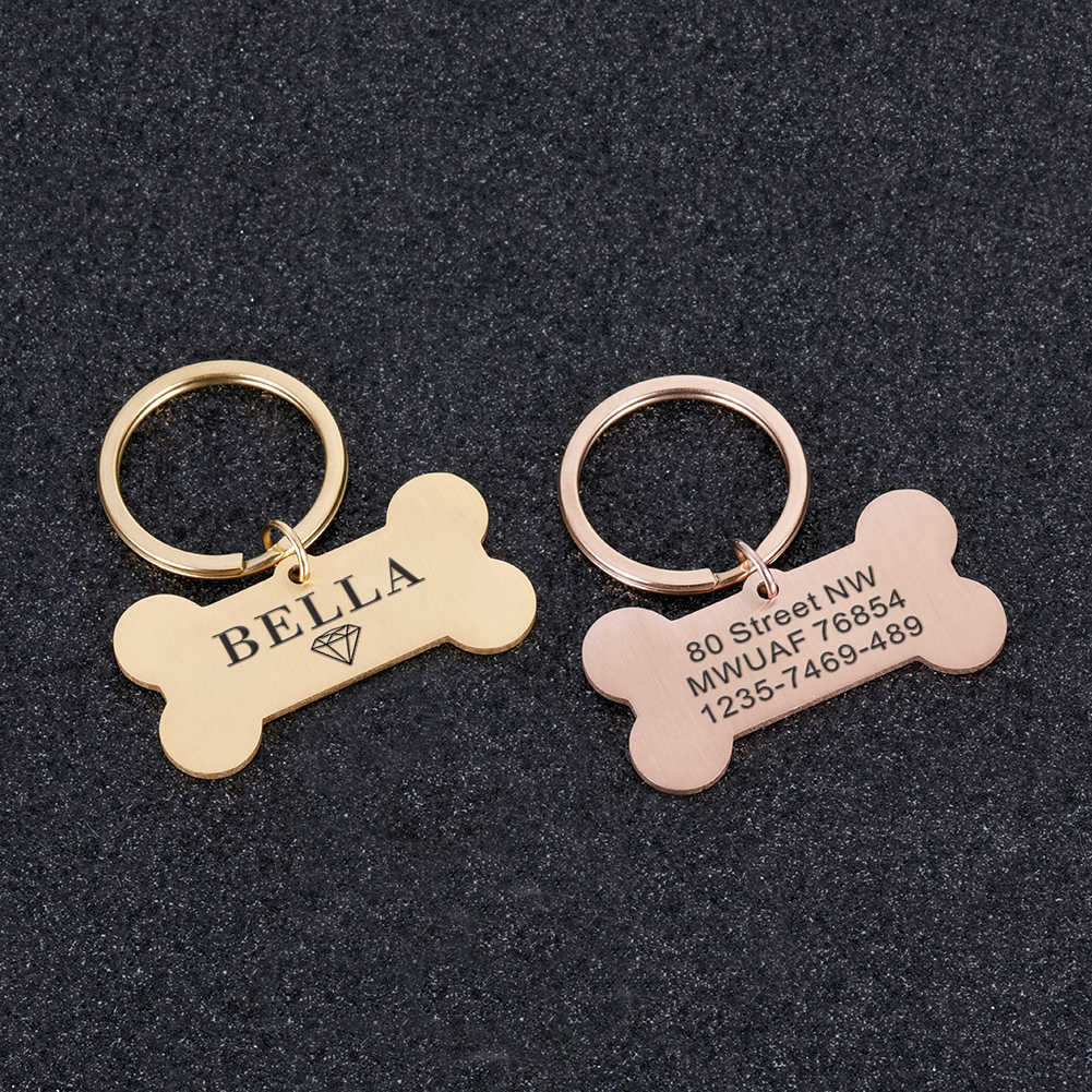 Personalized Golden Bones Pet ID Tag Custom Dog Tags Address For Cat Collar Small Dogs Plates Badge Engraved Puppy Accessories L230620