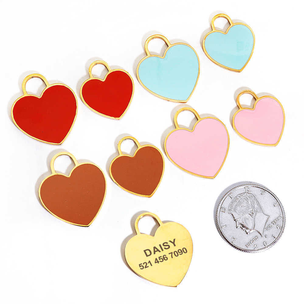 Personlig katthund-ID-taggar Heart Shape Dog Cat Name Tag Anpassad graverad Anti-Lost Pendant Pet Dog Collar Accessories L230620