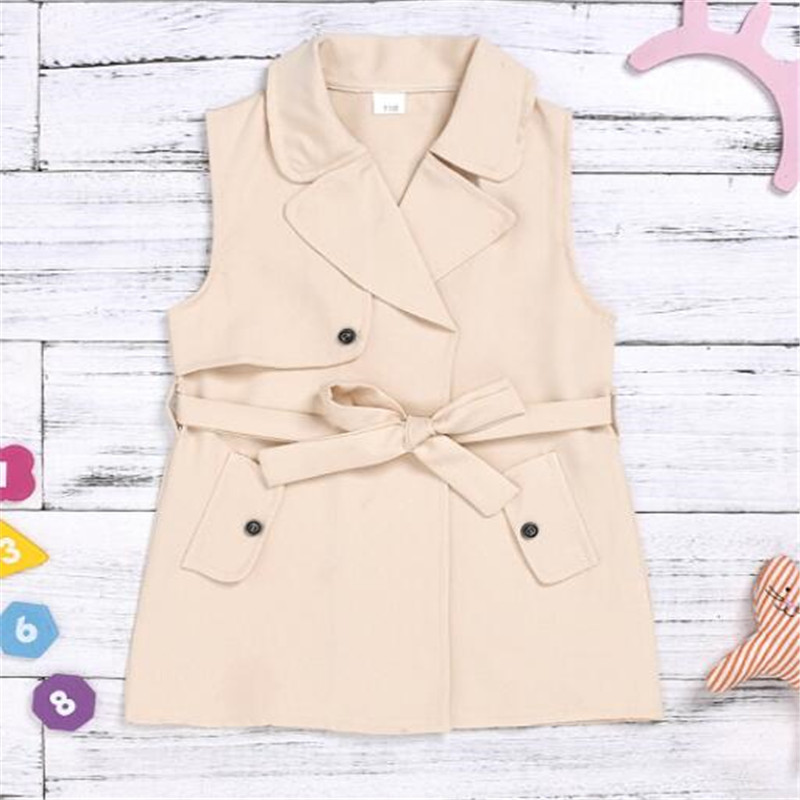 Cotone Bambini Ragazze Vestito Colletto rovesciato Senza maniche Gonna principessa Cintura Bowknot Abiti bambini Abbigliamento bambini