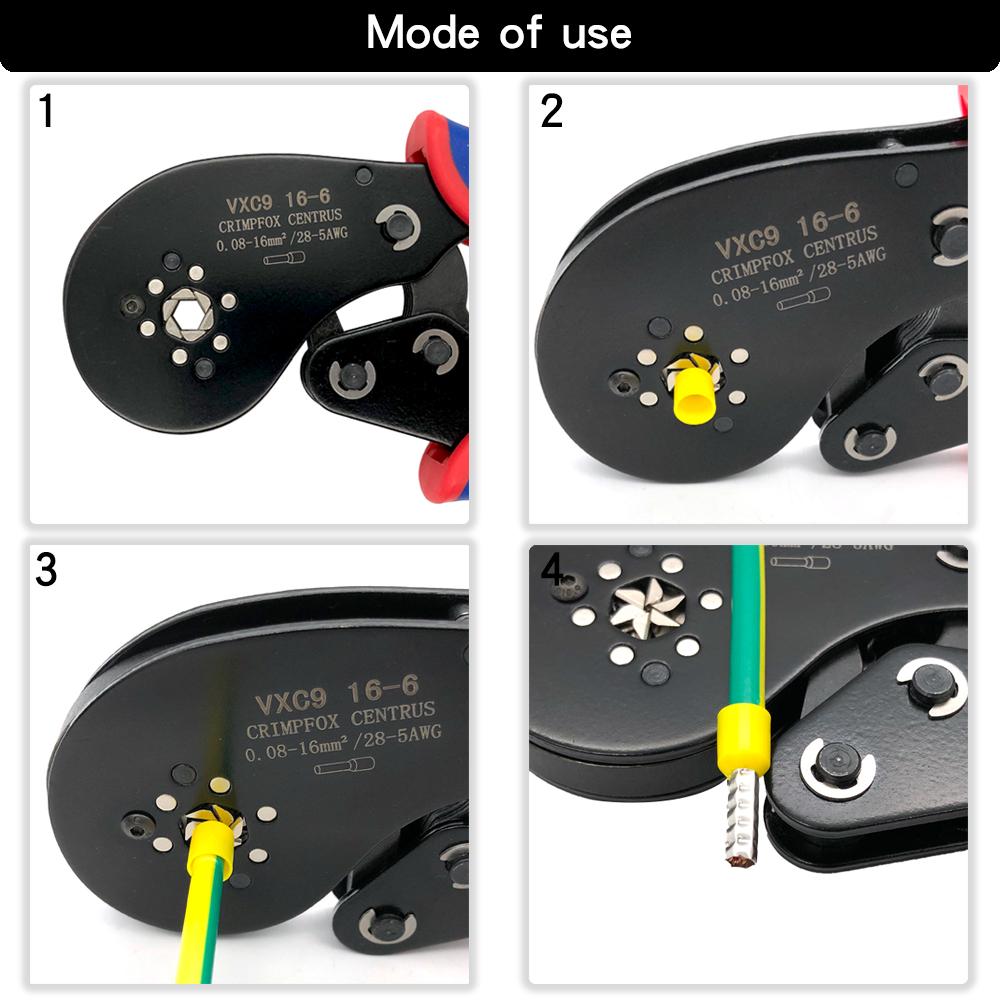 Tang Tubular Terminal Drimping Pliers Hand Tools VXC9 16 6 0.08 16mm2 30 5AWGミニ電気フェルルクリンパーセット