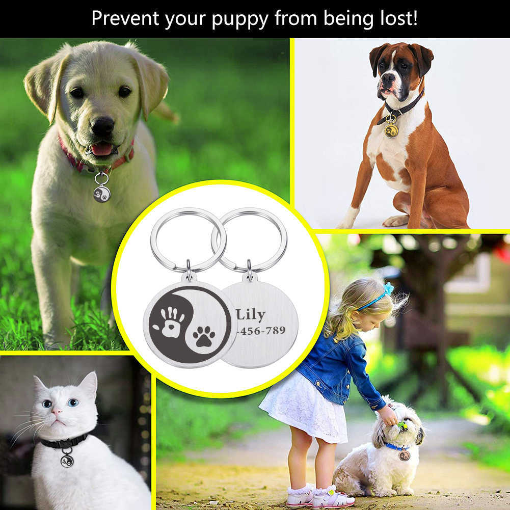 Etiquetas de identificação de animal de estimação com gravação gratuita Coleira de identificação personalizada para cães Medalha personalizada Nome Número Gatinho Cães Pingente anti-perda Acessórios faça você mesmo