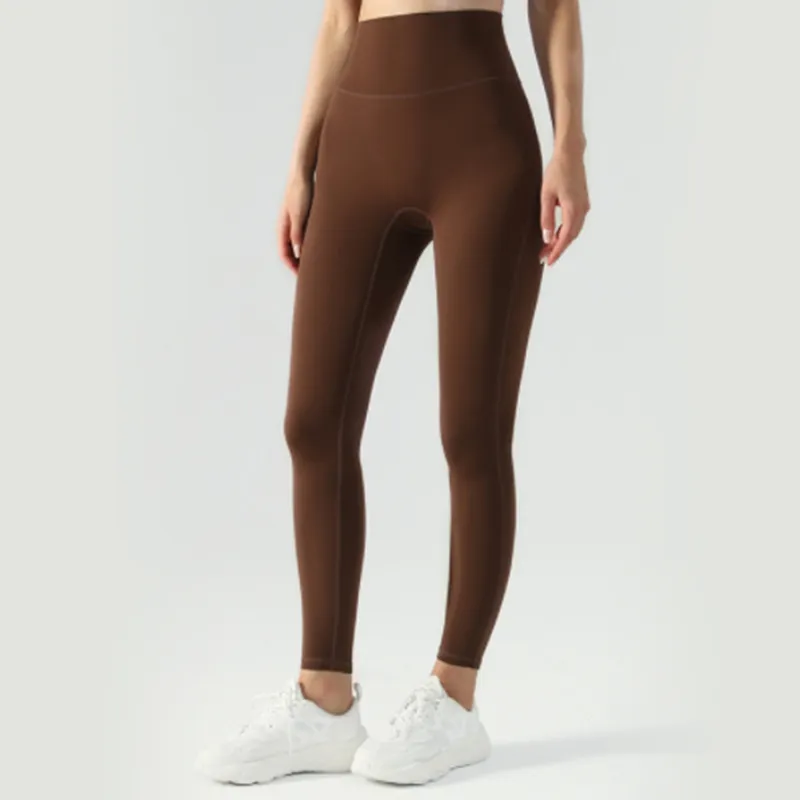 2023 AL Yoga Pantalon Haute Élastique Nude Sentiment Pêche Hanche Aucun Embarras Fil Fermeture Double Face Brossé Sport Fitness Pantalon