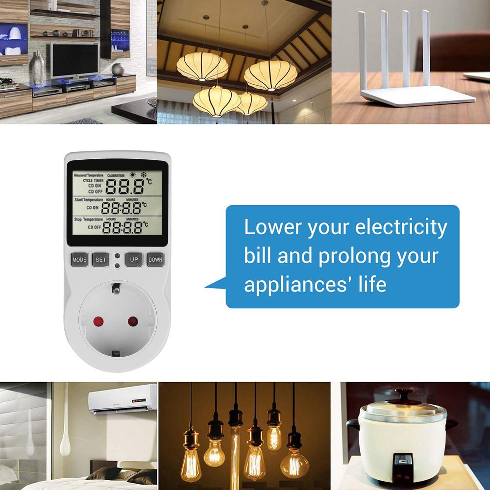 Adaptors Digital Temperature Controller Socket Outlet With Timer Switch Sensor Probe MultiFunction Thermostat Heating Cooling 16A 220V