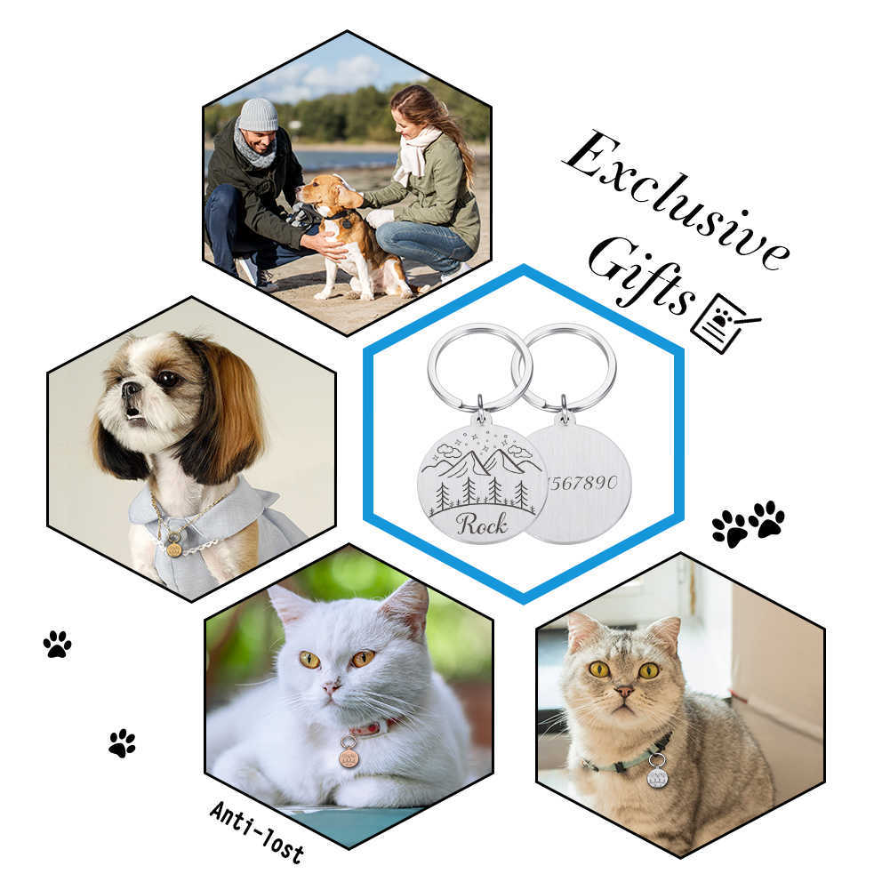 New Free Engraving Cat Dog ID Tag Custom Personalized Dog Collar Pet Charm Name Pendant Necklace Collar Puppy Accessory L230620