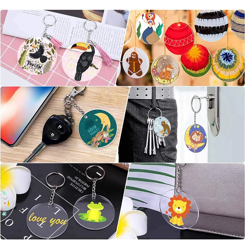 Party Favor 2inch akrylcirkelnyckelkedjor Diy Custom Key Ring Charm Pendant Gifts Tillbehör Fast Ship CPA5649 SS0513